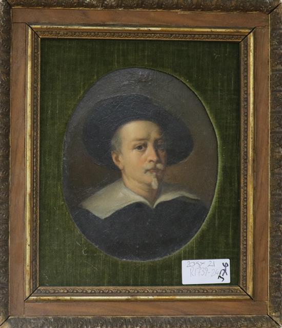 19th century English School, oil on board, portrait of a 17th century gentleman, 20 x 16cm